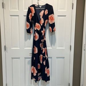 Navy and Pink Floral Wrap Dress